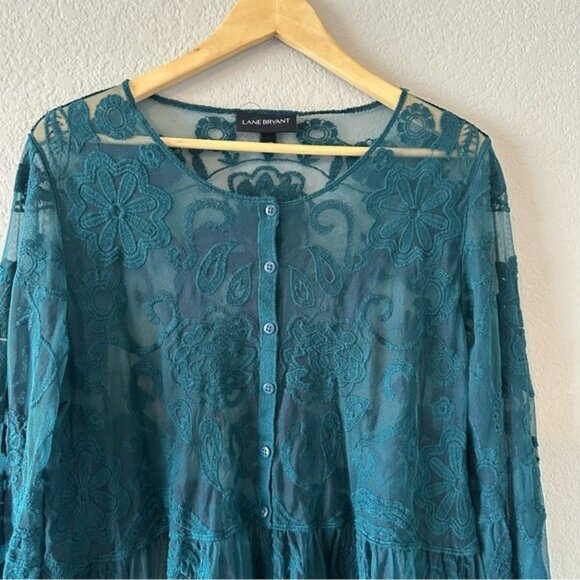 Lane Bryant Size 16 Embroidered Mesh Babydoll Top Coquette Romantic Fairycore - Picture 5 of 12